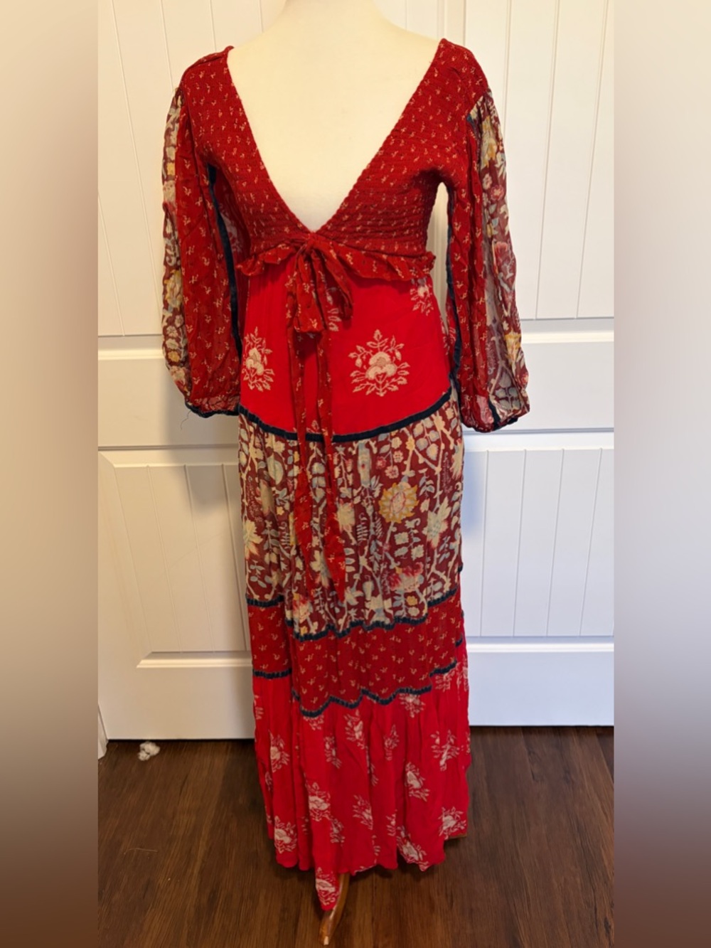 Free People Red Floral Patchwork Maxi Dress